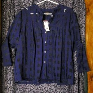 NWT Anthroplogie Current Air blue stripped sheer blouse size L